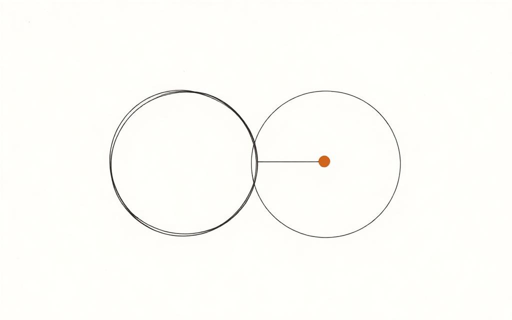 Abstract line drawing of two circles joined by a single line